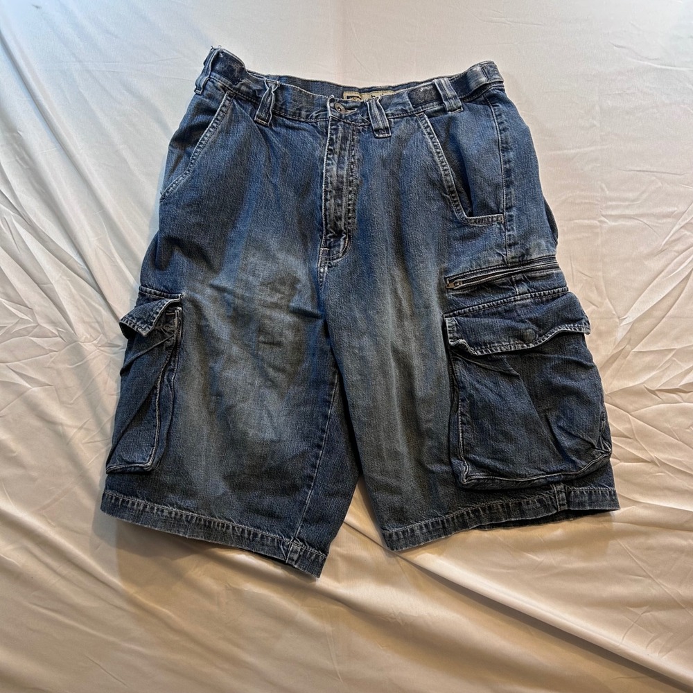 Cob Rippers Active Issue Mens Denim Cargo Shorts Blue Medium Wash Size 32